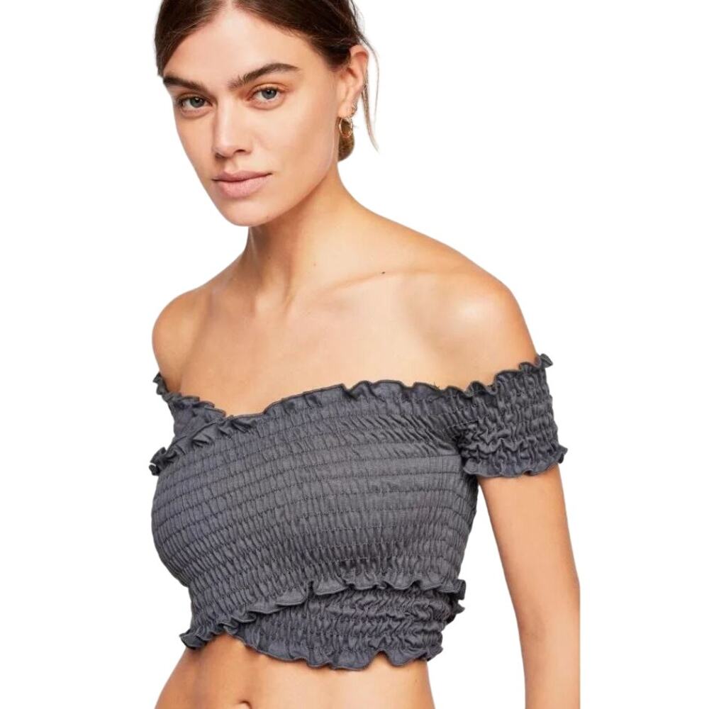 NWT! ‎ Free People Smock It To Me Crop Top Grey X-Small